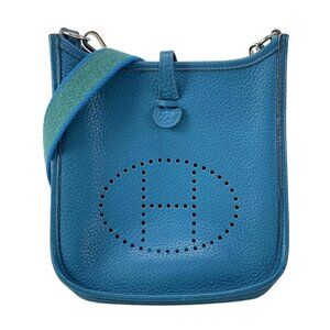 Auth HERMES Evelyn TPM Amazon Blue Izmir Taurillon Clemence Square Q